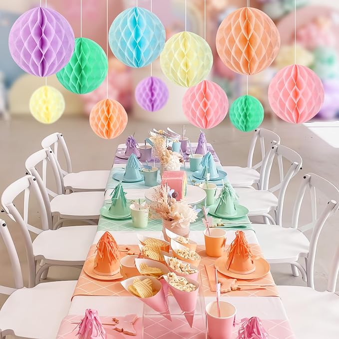Hanging Honeycomb Decorations, Pastel Party Decorations, Macaron Birthday - Image 5