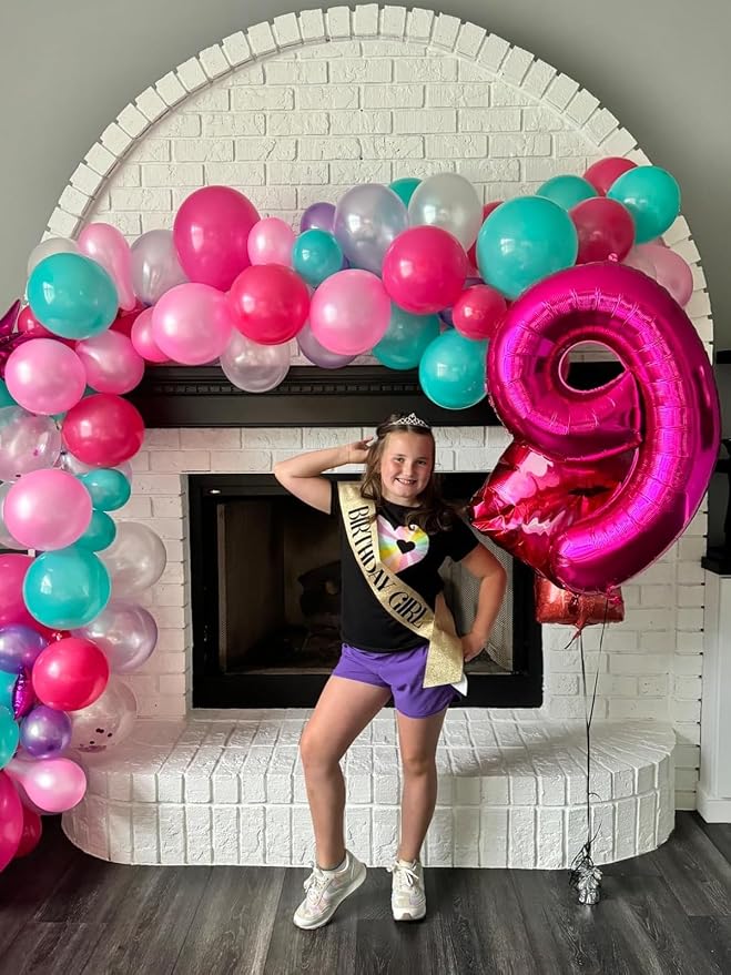 9 Balloon Numbers Birthday Decorations, 40In Rose Purple Balloons - Image 3