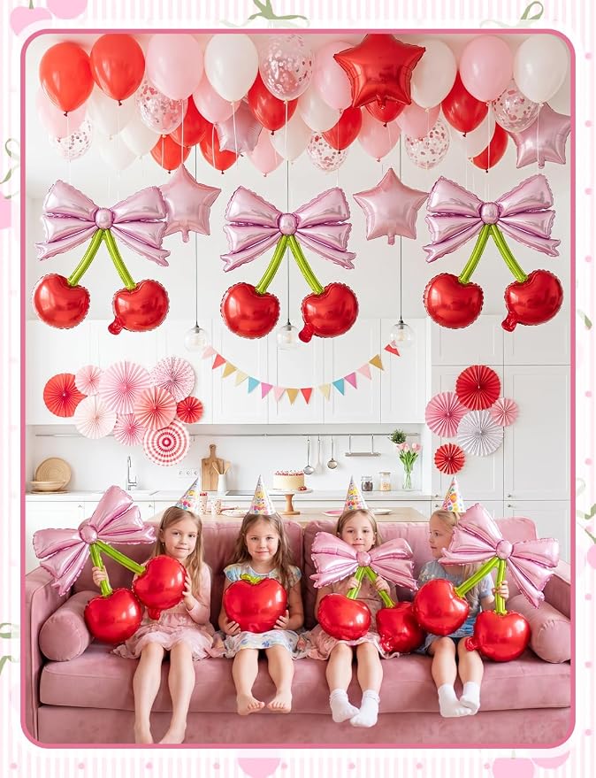 5Pcs Pink Bow Red Cherry Foil Balloons | - Image 6