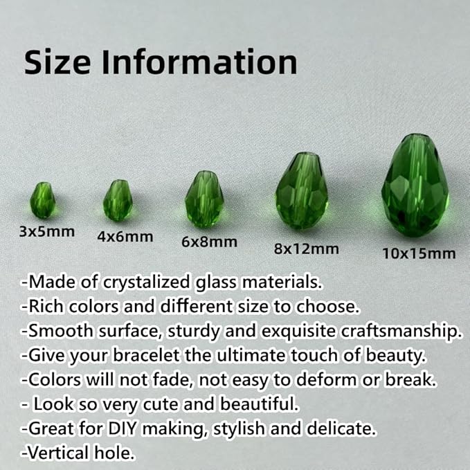 150pcs 4x6mm Teardrop Crystal Glass Beads for Jewelry Making, Faceted Vertical Hole Teardrop Glass Spacer Beads for Wind Chimes Bracelet Earring Necklace DIY Craft(Grass Green)