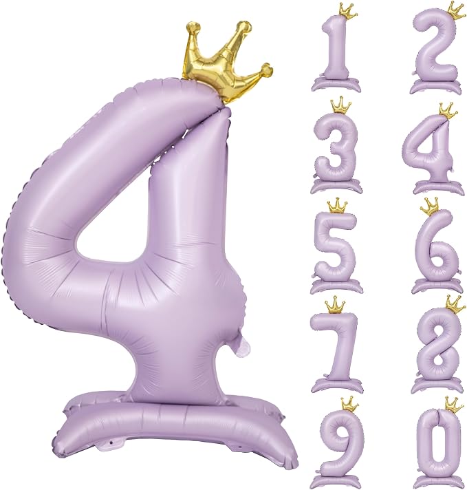 Standing Purple Crown Number 4 Balloon 40In Pastel Purple Crown 4 Balloon | by YOIOZAIZAI