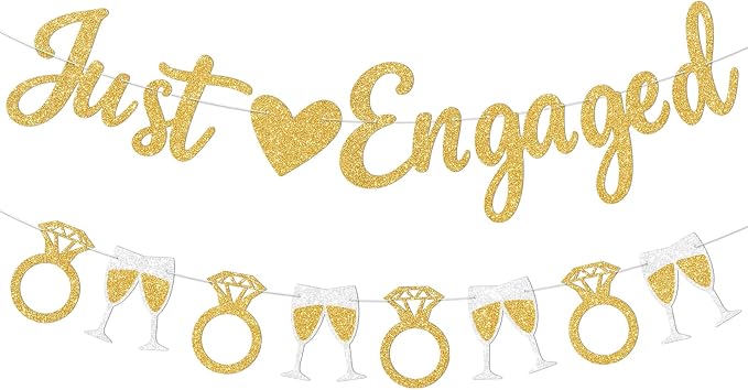 Gold Just Engaged Banner Prestrung Engagement Party Decorations Happy by Blopee