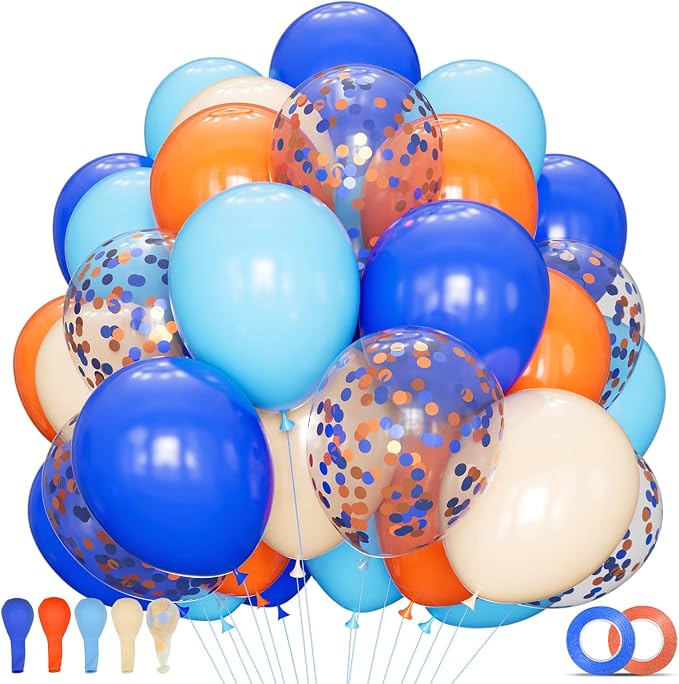 68Pcs Blue and Orange Balloons 12 Inch Nude Color Deep Light Blue Balloon by KUULBELAballoons