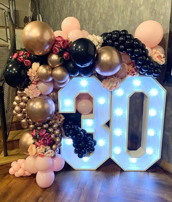 Rose Gold and Black Balloons Garland Arch Kit 100PCS | Metallic Chrome Black - Image 5