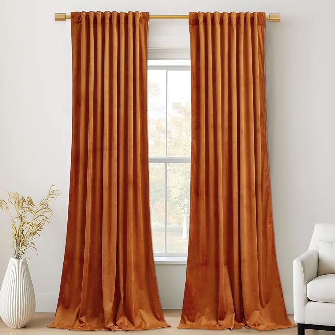 Orange Velvet Curtains Extra Long fpr Cafe Store, Back Tab Room Darkening by StangH