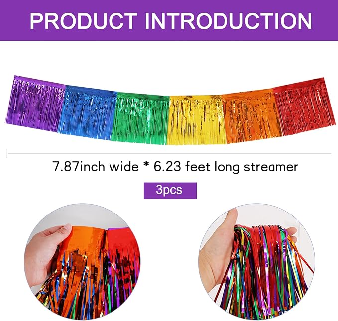 BEISHIDA Colorful Fringe Garland Banner 30ft Wall Tinsel Foil Streamers | 3Pack - Image 3