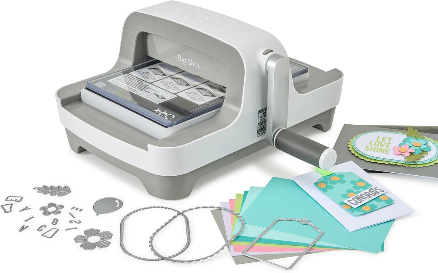 Sizzix Big Shot Machine with Starter Kit, 6" Die-Cutting and Embossing Machine with Cutting Dies, Embossing Folder and Cardstock