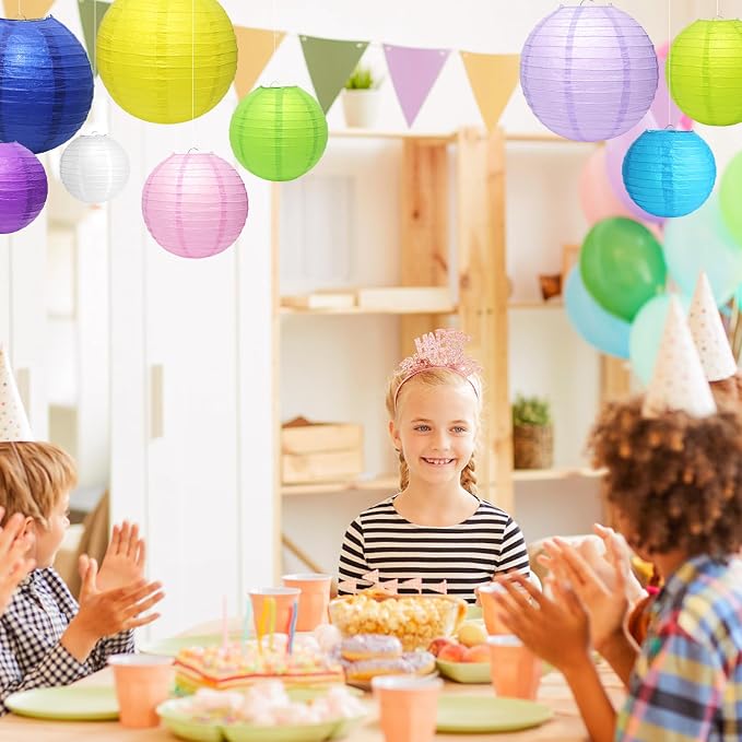 21Pcs Multicolor Paper Lanterns, 4-10in Hanging Decor, Wedding Birthday | - Image 5
