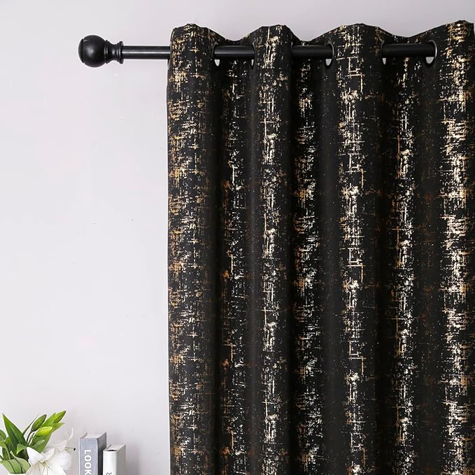 Taisier Home Gold Foil Print Linen Textured Curtains Geometric Dots Pattern - Image 2