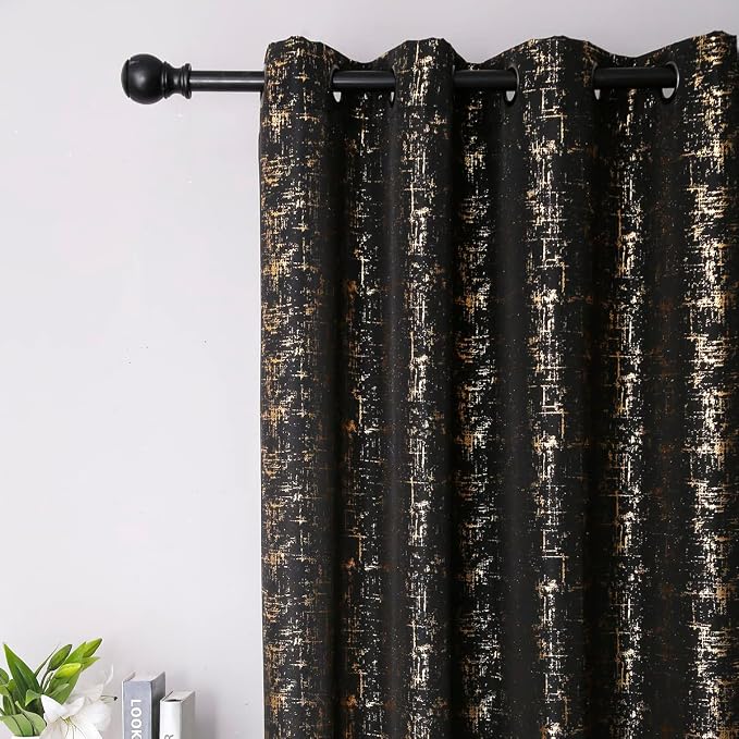 Taisier Home Gold Foil Print Linen Textured Curtains Geometric Dots Pattern by TaisierHome