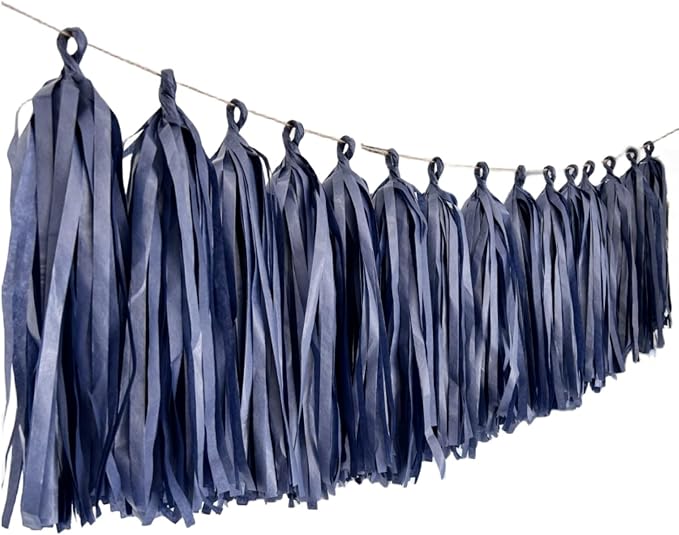 Navy Blue Tassel Garland Banner Tissue Paper Tassels by Unknown