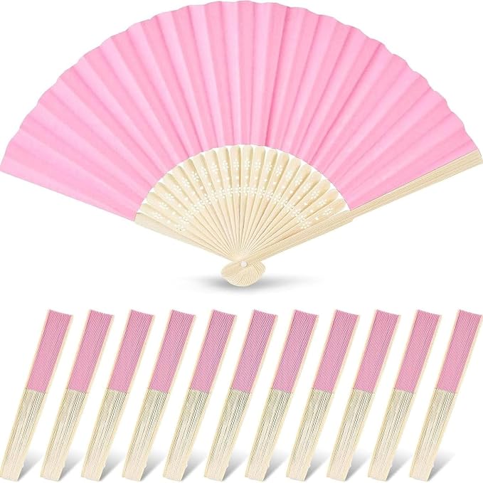 JOHOUSE 12 PCS Pink Foldable Hand Fan, 8.3 Inch Paper Fans by JOHOUSE