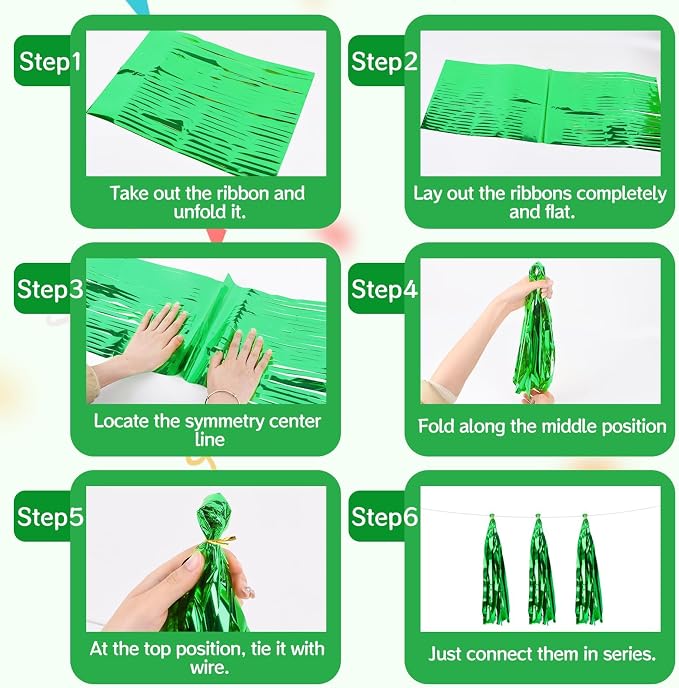 2 Pack Green Metallic Tassel Garland, Foil Fringe Banner Streamers - Image 4
