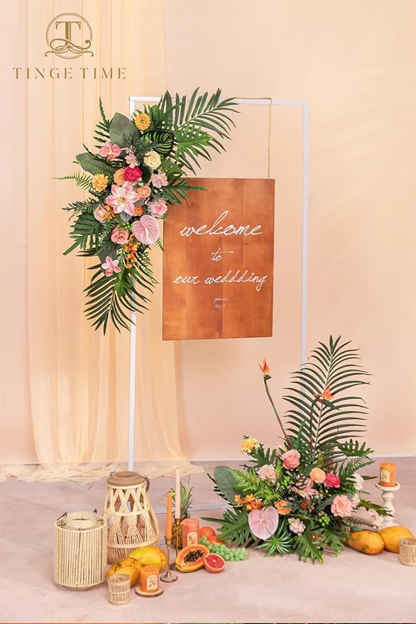 TINGE TIME Artificial Flowers Combo, Fake Flowers Box for DIY Wedding Bouquets Table Centerpieces Floral Arrangements Party Baby Shower Home Summer Decorations (Tropical Citrus & Pink)