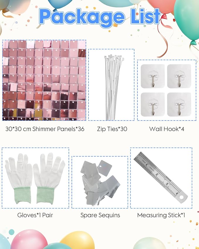Pink Shimmer Wall Backdrop 36 Panels Cover 6 x 6 Ft, Photo Backdrops - Image 2