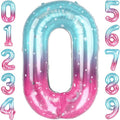 40 Inch Pink Blue Number 0 Balloon, Large Gradient Pink Blue Mylar Foil Number by Unknown