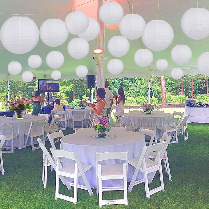 White Paper Lanterns Set Round Hanging Paper Lanterns - Image 5
