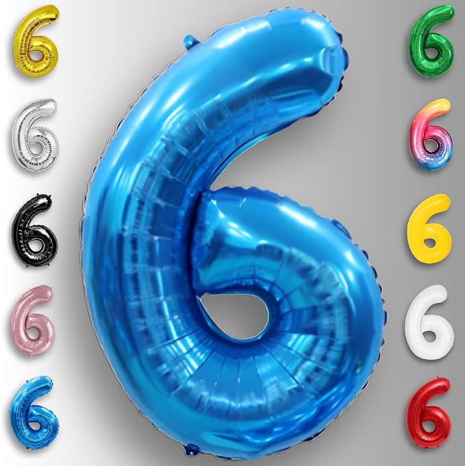 Blue Number Balloon 6 Mylar Foil Balloons 16 inch - Image 6