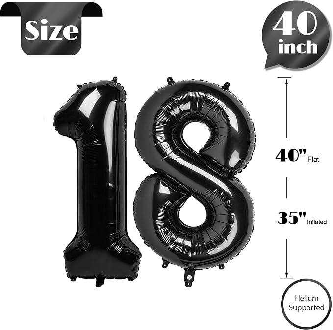 Black Number 18 Balloon 40 Inch - Image 5