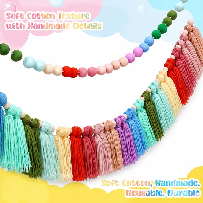 Thiccywoov 2 Pcs 6.5 ft Colorful Teacher Desk Pom Pom Tassel Garland Classroom - Image 3