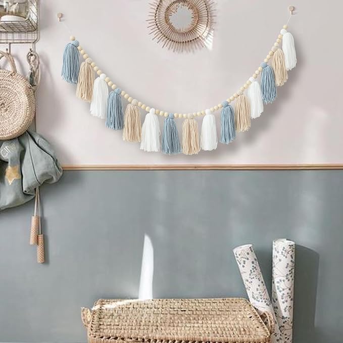 DCJHFJ Boho Blue Tassel Garland Wall Hanging - Image 6