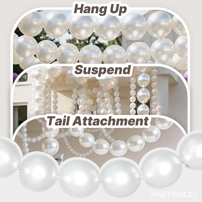 PartyWoo Pearl White Linking Balloons 100pcs 12 Inch White Link Balloons | - Image 6