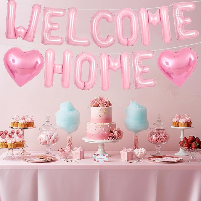 Welcome Home Balloons Pink, 16Inch Welcome Home Foil Balloons Banner - Image 6