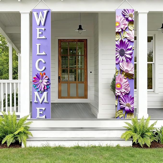 Porch Banners 71x12 Inch Welcome Purple Floral Spring Summer Decor | Lavender - Image 5