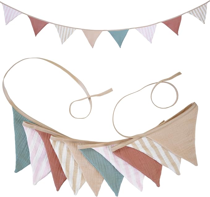 2Pcs Triangle Bunting Flag No-DIY Cotton Fabric Garland Reusable Party Banner by DIAKOPES