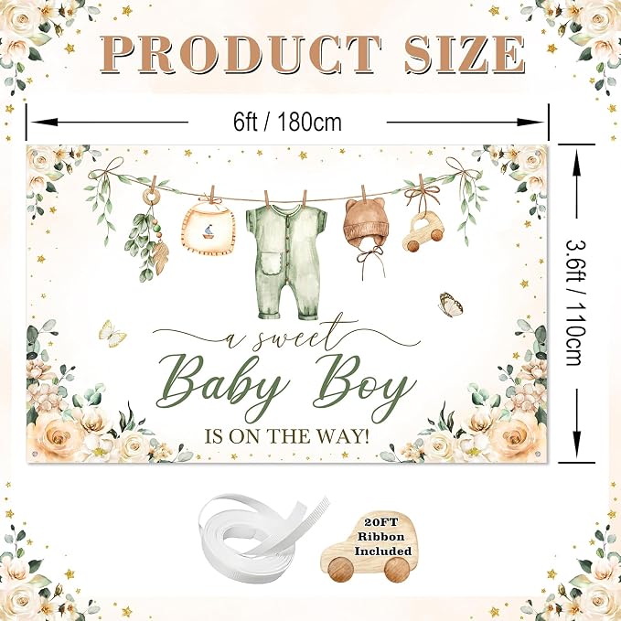 Mocsicka Baby Shower Backdrop Banner Cute Clothes Baby Shower Background - Image 4