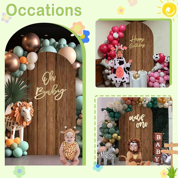 Wood Arch Cover 6.6ft Arch-Backdrop-Cover Jungle Theme Arched Stand Covers Wooden Arches Backdrop Double Sided Wood & White Cover for Back Drop Stand for Baby Shower Wild First Birthday Decor