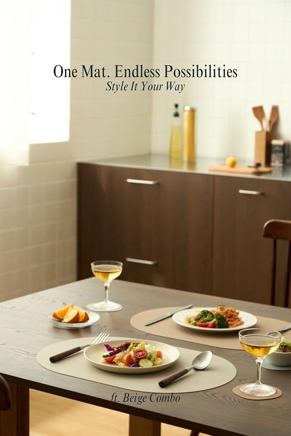 Beige Mixed Oval Silicone Placemats Set of 6 – Heat Resistant, Waterproof - Image 6