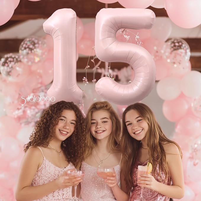40 Inch Light Pink Number 15 Balloon 0-9 15th Foil Big Giant | Digital - Image 4