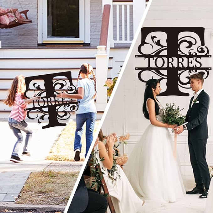 Custom Metal Signs | Name Sign Personalize for Outdoors Last Split Letter Monogram Wall Decor Family Personalized Wedding Gift Housewarming Art Outdoor