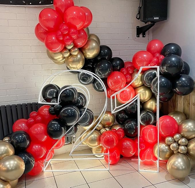 Bezente Red Black and Gold Confetti Balloons Set 60pcs 12 inch | Metallic - Image 5