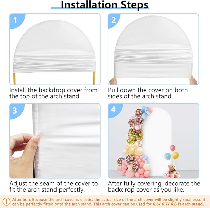 Hemmotop Wrinkle Free White Arch Backdrop Cover Set of 3-6ft, 4ft | Stretchy - Image 9
