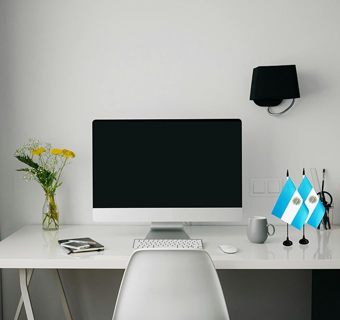 Argentina Desk Flag, 12 Pack Argentinian Table Office Flag with Black Solid Pole and Stand Base, International Country Flag, Festival Celebration, Classroom Meeting Desktop Decor (Argentina)