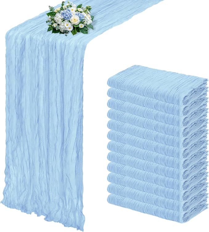 12 Pack Baby Blue Cheesecloth Table Runner 17x108 Inch Semi Sheer Boho Gauze by Unknown