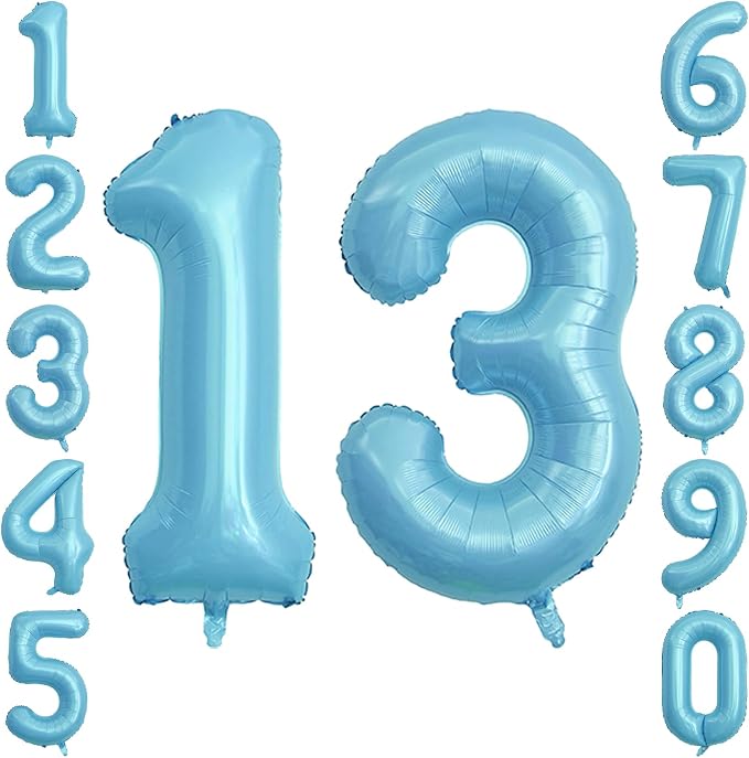 Pearlescent Blue Number 13 Balloon 40 Inch, Large Light Blue Foil 13th Birthday by Unknown