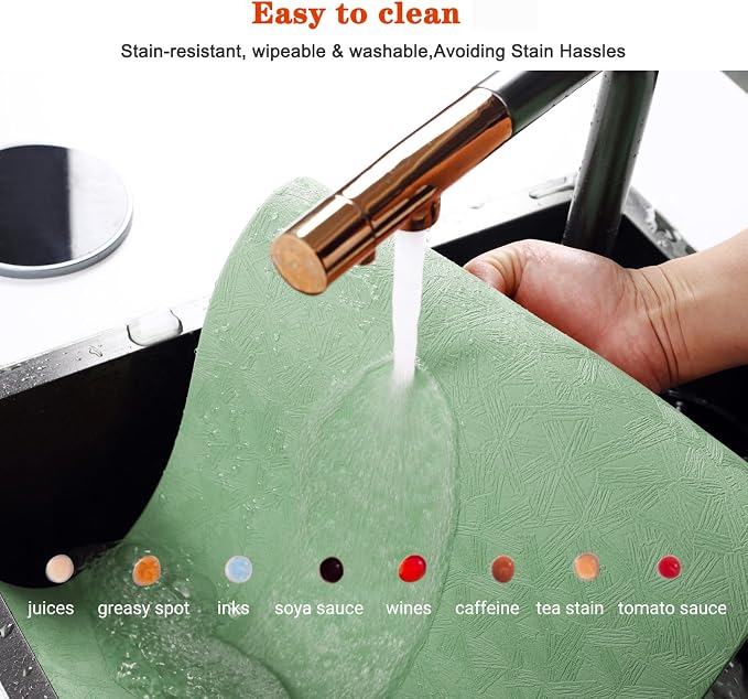 Vinyl Green Placemats Set of 6 Wipeable Waterproof Table Mats | Heat Resistant - Image 5