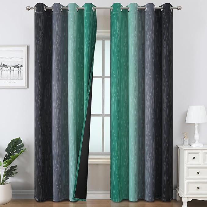 Estelar Textiler Black and Green Ombre Blackout Curtains & Drapes by ESTELARTEXTILER
