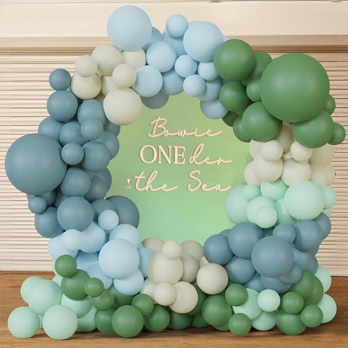 130Pcs Sage Green Dusty Blue Balloon Garland Arch Kit, by BlissBash