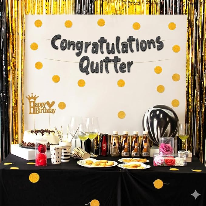 Pre-Strung Congratulations Quitter Black Glitter Banner - Image 6