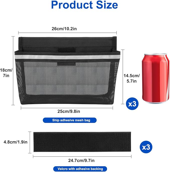 Linkstyle 3PCS Boat Storage Mesh Bag, Self Adhesive Marine Caddy Organizer - Image 2