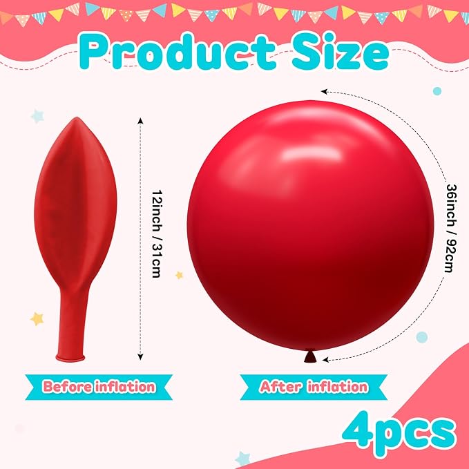 Giant 36 inch Jumbo Red Balloons - Image 2