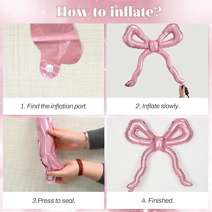 Pink Bow Balloons, Light Pastel Pink White Bow Print Balloons - Image 5