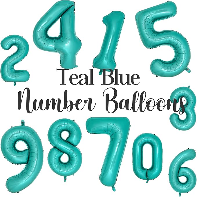 Teal Number 2 Balloons 40 Inch Large Turquoise Blue Foil Balloons - Image 4