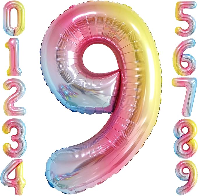 Rainbow Gradient Number 9 Balloon 40 Inch Big Large Balloons 0-9 | 9th Helium by SULALABOO