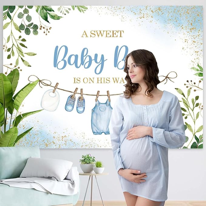 InMemory Boy Baby Shower Backdrop Oh Baby Clothes Welcome Newborn Party - Image 2