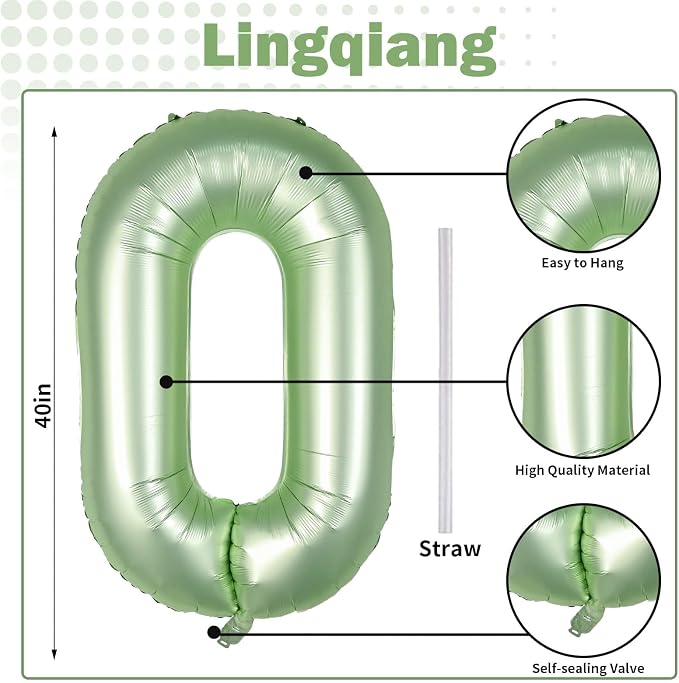 50th Birthday Balloons Sage Green - Image 2